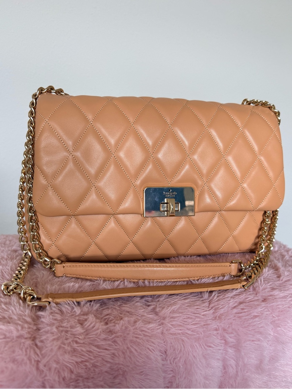 Kate Spade Quilted Tan Leather Chain Shoulder Bag